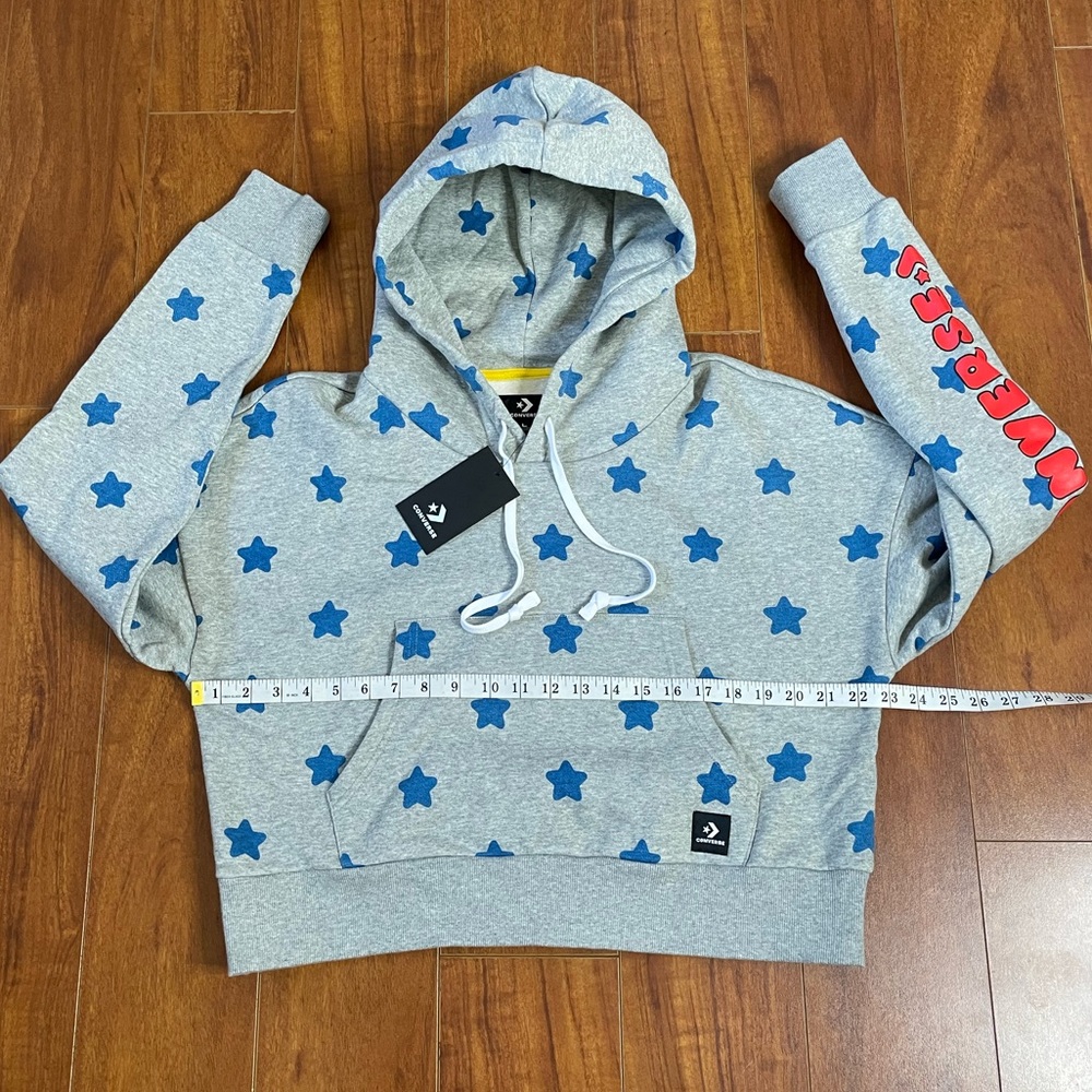 New CONVERSE X HELLO KITTY Long Sleeve Star Cropped Hoodie Sweatshirt L - Picture 7 of 12
